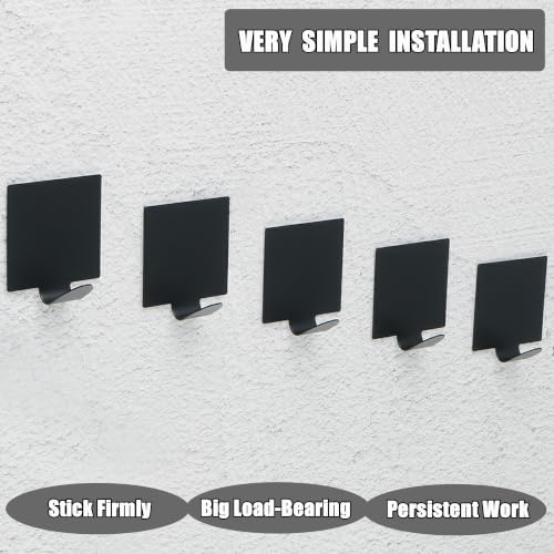 Alise 10 Pcs Self Adhesive Coat Hook Single Towel Clothes Hooks,Black | Key Hooks Utility Hooks for bathroom kitchen Wardrobe Window Glass Door Garage