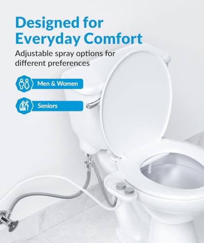 CLEAR REAR Bidet Attachment for Toilet Seat - Non-Electric with Self Cleaning Dual Nozzles, Leak Proof Connectors, Adjustable Water Spray, Rear & Feminine Wash - Hygienic Bathroom Upgrades (Warm/Cold) - color: E. White
