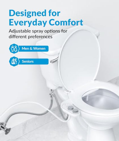 CLEAR REAR Bidet Attachment for Toilet Seat - Non-Electric with Self Cleaning Dual Nozzles, Leak Proof Connectors, Adjustable Water Spray, Rear & Feminine Wash - Hygienic Bathroom Upgrades (Warm/Cold) - color: E. White