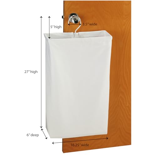 Household Essentials 148 Hanging Cotton Canvas Laundry Hamper Bag | White, 6" x 16" x 27" (Length x Width x Height) - color: White