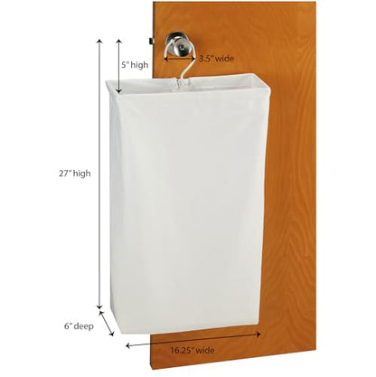 Household Essentials 148 Hanging Cotton Canvas Laundry Hamper Bag | White, 6" x 16" x 27" (Length x Width x Height) - color: White