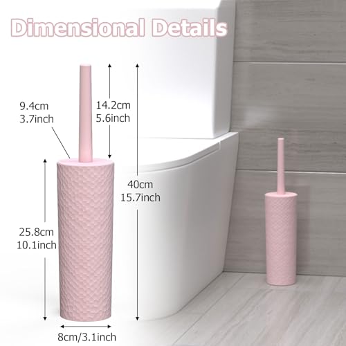 Topsky 2 Pack Compact Toilet Brush & Holder Set, Plastic Round Barrel Loo Brush with 2 Replacement Toilet Brush Head, Durable for Bathroom Toilet, Pink - color: Pink