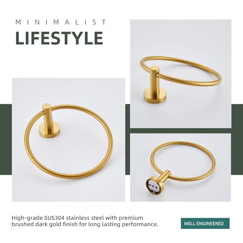 Angle Simple Bathroom Towel Holder, Towel Ring Swivel, Brushed Dark Gold | Solid SUS304 Stainless Steel, Kitchen Dishrag Hanger 7.09", Move Up & Down, Screws Wall Mount - color: Brushed Dark Gold