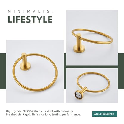 Angle Simple Bathroom Towel Holder, Towel Ring Swivel, Brushed Dark Gold | Solid SUS304 Stainless Steel, Kitchen Dishrag Hanger 7.09", Move Up & Down, Screws Wall Mount - color: Brushed Dark Gold