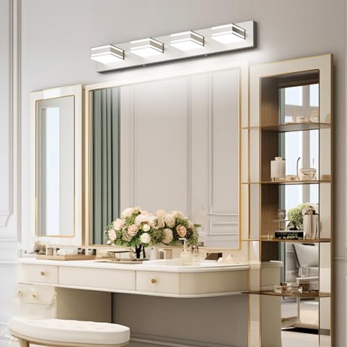 Ralbay 30inch Brushed Nickel Vanity Light for Bathroom 4-Light Metal Acrylic Modern LED Bathroom Light Fixtures - color: Brushed Nickel, size: 30 inch