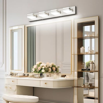 Ralbay 30inch Brushed Nickel Vanity Light for Bathroom 4-Light Metal Acrylic Modern LED Bathroom Light Fixtures - color: Brushed Nickel, size: 30 inch