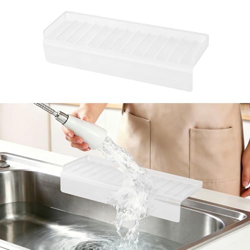 Sink Edge Protector with Suction Cup, 14" x 4", Silicone Sink Splash Guard for Kitchen & Bathroom, Protect Countertop from Scratches, Stains, for Stainless Steel Granite Quartz - color: Translucent White, size: 14" x 4"