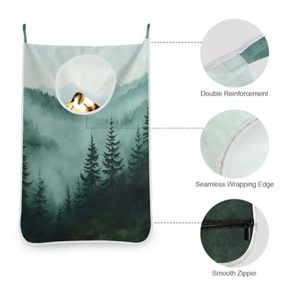 Hanging Laundry Hamper Over the Door with Stainless Steel Hooks Rack Dirty Clothes Wall Mounted Hamper Basket Bag 29.5X20inch Green Mountains and Pine Trees 3500 - color: Green Mountains and Pine Trees, size: 20x29.5inx2