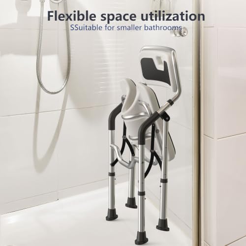 U-Shape Shower Chair for Inside Shower with Arms and Back | Folding Shower Chair with Adjustable Height, Tool-Free, Shower Chair for Elderly and Disabled, Pregnant, Handicap, FSA/HSA
