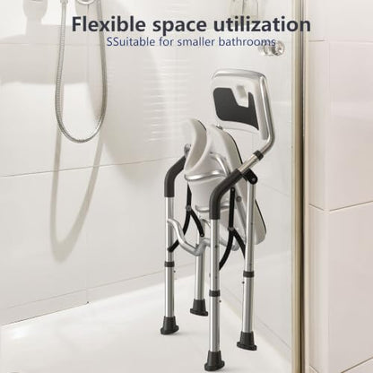 U-Shape Shower Chair for Inside Shower with Arms and Back | Folding Shower Chair with Adjustable Height, Tool-Free, Shower Chair for Elderly and Disabled, Pregnant, Handicap, FSA/HSA