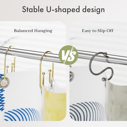 AmazerBath Shower Curtain Hooks, Gold Shower Curtain Hooks Rust Proof, Non-Slip Simple Double Hook Shower Curtain Hooks for Shower Curtain, Sturdy Shower Curtain Rings, 12Pcs - color: Gold, style: Minimalist