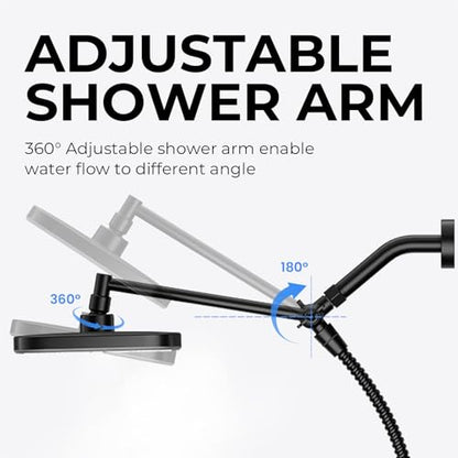 Black Rain Shower Head with Handheld Shower Head, 5 Spray Modes | High-Pressure Dual Shower Combo, Multi-Spray Handheld, 11-Inch Metal Extension Arm, Detachable Design for Easy, Flexible Use - color: Matte Black