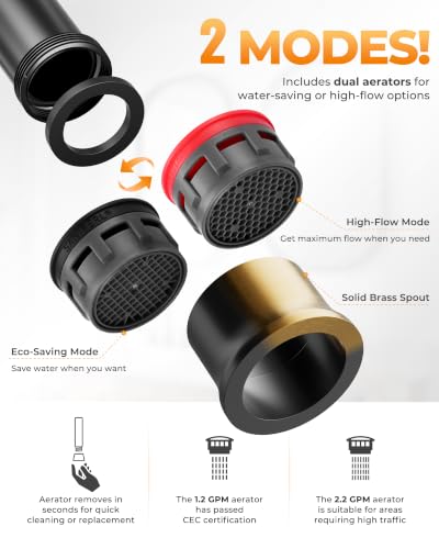 WOWOW Black Bathroom Faucet 3 Hole, Widespread Vanity Sink Faucets 8 Inch | Copper Inlet Faucet for Bathroom Sink with Swivel Spout, 2 Handles Lavatory Tap with Drain and cUPC Supply Line (Set of 2) - color: Black x 2, style: Upgrade-8 Inch