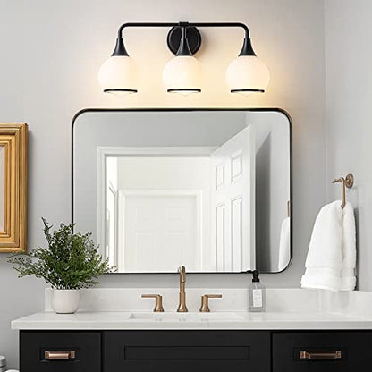 Black Bathroom Light Fixtures 3-Lights Vanity Lights with Milky White Frosted Glass Shade Bathroom Vanity Light 22.4 inch Wall Sconce Lighting Bath(Exclude E26 Bulb) - color: Black, size: 3 Light