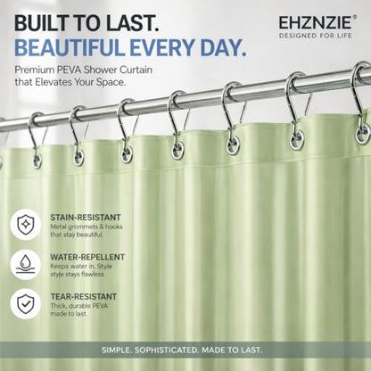 EHZNZIE Sage Shower Curtain Liner 72x72, PEVA Waterproof Bath Curtain, No Chemical Smell, 3 Weighted Magnets, Durable with Rustproof Metal Grommets - color: Sage, size: 72"W x 72"L (Pack of 1)