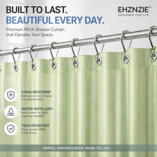 EHZNZIE Sage Shower Curtain Liner 72x72, PEVA Waterproof Bath Curtain, No Chemical Smell, 3 Weighted Magnets, Durable with Rustproof Metal Grommets - color: Sage, size: 72"W x 72"L (Pack of 1)