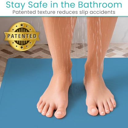 Vive Non-Slip Bath Mat with Suction Cups - 28" x 16" Extra Large Rubber Mat | For Safety & Comfort - Patented Grip Prevents Slips and Falls for Kids, Elderly, Men, Women - XL Non Skid Shower & Tub Cover - color: Blue