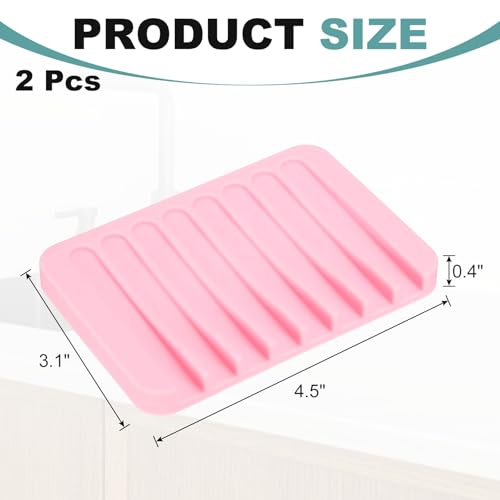 uxcell 2 Pcs Self Draining Silicone Soap Dishes, Soap Tray with Drainage for Bathroom Shower Kitchen Sink, 4.5" x 3.1" x 0.4", Light Pink - color: Light Pink