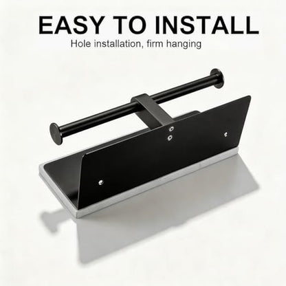 Matte Black Toilet Paper Holder Wall Mount, NEWRAIN Rustproof Commercial Double Toilet Tissue Holder with Marble Phone Shelf, Stainless Steel Toilet Roll Holder for Bathroom, Washroom, Hotel, RV - color: Matte Black, style: Marble