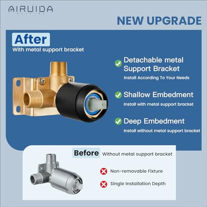 Airuida Shower Faucet Set,8 Inch Matte Black Shower Trim Kit | Round Rainfall Shower Head,Single Handle,Male Threads Rough-in Valve,Wall Mount Bathroom System - color: Black, size: 8 Inch