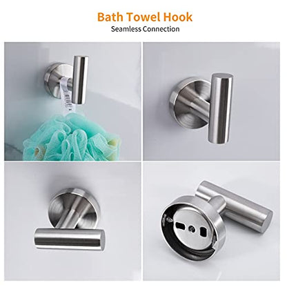 Cilee 10 Piece Brushed Nickel Bathroom Accessories Set, 24inch Brushed Nickel Towel Bar Ring+Toilet Paper Holder+ Robe Towel Hook SUS304 Stainless Steel Bathroon Hardware Set - color: Brushed Nickel, size: 24inch