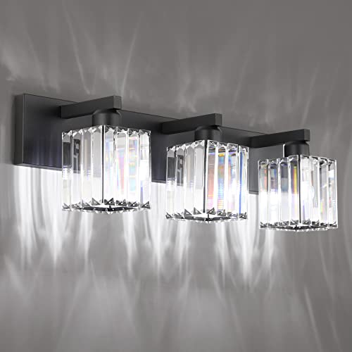 Aipsun Black Vanity Light Bathroom Lighting Fixtures 3 Light Crystal Modern Bathroom Vanity Light (Exclude Bulb) - color: Black, size: 23 inch