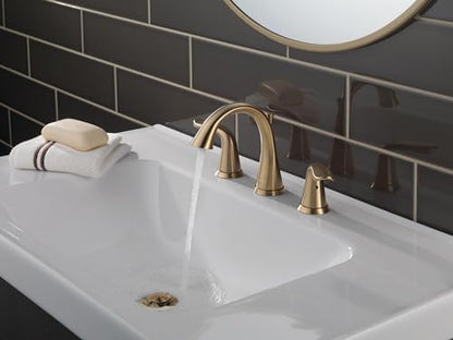 Delta Lahara Brushed Gold Bathroom Faucet 3 Hole, 8 Inch Widespread Bathroom Sink Faucet for Vanity, Metal Push-Pop Drain Assembly, Champagne Bronze 3538-CZMPU-DST - color: Champagne Bronze