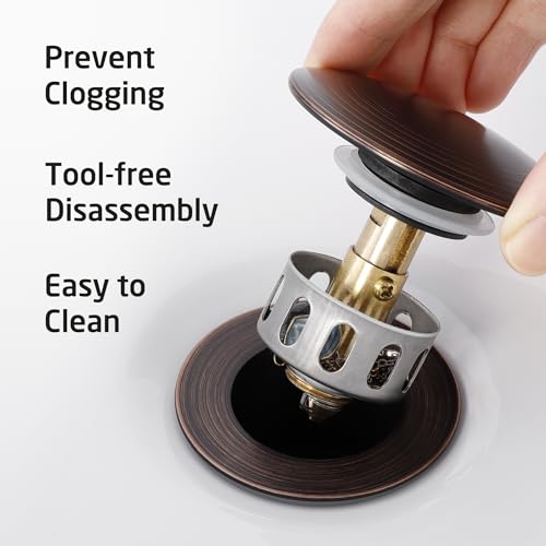 KES Bathroom Sink Drain with Strainer Basket Drain Hair Catcher, Pop Up Drain Stopper Vessel Sink Vanity with Overflow Anti Clog, Oil Rubbed Bronze S2013A-ORB - color: Oil Rubbed Bronze, style: for sink WITH overflow,1-pack