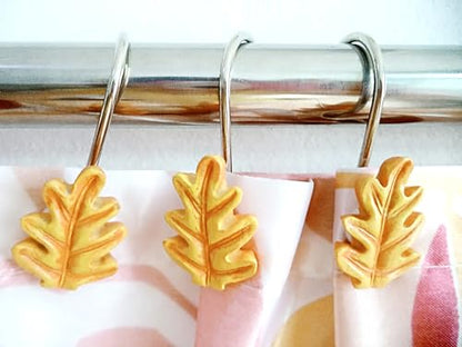 Twofish Home Autumn Leaves Anti-Rust Shower Curtain Hooks - Decorative Resin Rings Set of 12 - color: Autumn Leaves