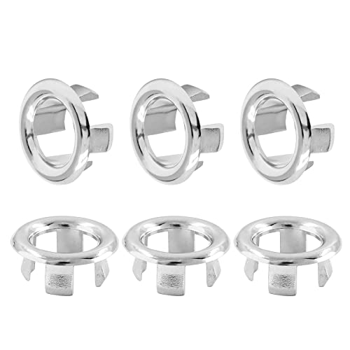 6 Pack Sink Overflow Ring, Chrome Plastic Hollow Basin Drain Cover | Fits 22-25mm Overflow Hole, Tool-Free Flex Buckle Install, Anti-Aging Rust Proof, for Ceramic Bathroom Kitchen Sink - color: Chrome -- 6 Pack, style: Plastic