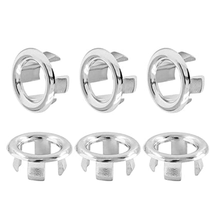 6 Pack Sink Overflow Ring, Chrome Plastic Hollow Basin Drain Cover | Fits 22-25mm Overflow Hole, Tool-Free Flex Buckle Install, Anti-Aging Rust Proof, for Ceramic Bathroom Kitchen Sink - color: Chrome -- 6 Pack, style: Plastic
