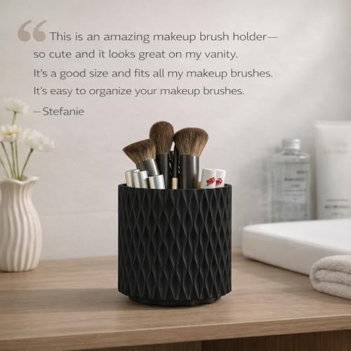 Black Makeup Brush Holder, 360° Rotating Makeup Organizer | 5-slot spinning vanity countertop caddy for makeup brushes, lipstick, hair brush & pens — bathroom, dorm & office - style: Black