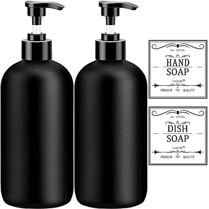 Black Soap Dispenser with Rust Proof Pump, Waterproof Labels (2 Pack,16 Oz), Plastic Hand Soap Dish Soap Dispenser for Kitchen, Premium Thick Soap Pump Bottles - color: Black