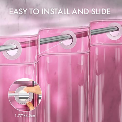 AmazerBath No Hook Shower Curtain and Liner 3-in-1, 8G Luxury Heavy Duty Clear Hot Pink No Hook Shower Curtain Liner, 72x75 Cute EVA Bathroom Weighted Plastic Shower Curtain with 3 Heavyweight Stones - color: Rainbow Vibrant Haven