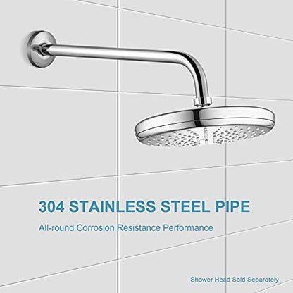 OFFO Shower Arm with Flange, 16 in Wall Mount Replacement Angle Shower Head Arm Wall-Mounted For Fixed Shower Head & Handheld Showerhead, Chrome - color: Chrome, style: 16 in
