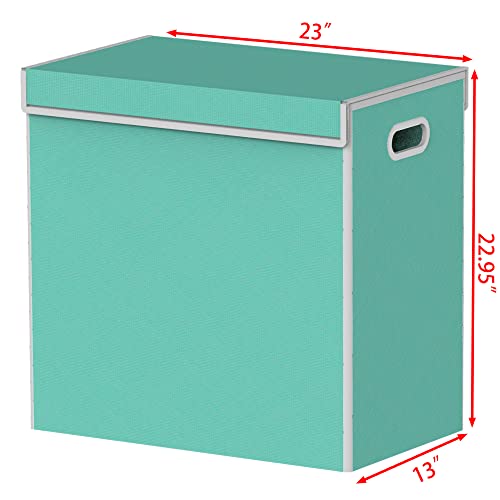 Simple Houseware Double Laundry Hamper with Lid & Removable Bags, Turquoise | Heavy Duty 600D Polyester, Water-Resistant Surface - color: Turquoise