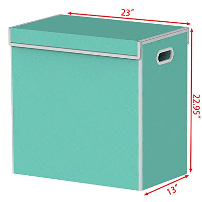 Simple Houseware Double Laundry Hamper with Lid & Removable Bags, Turquoise | Heavy Duty 600D Polyester, Water-Resistant Surface - color: Turquoise