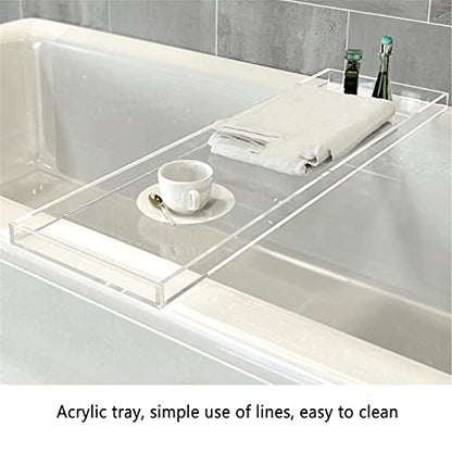 Bathtub Tray Caddy Acrylic Bath Tray, Anti-Slip Wine Glass Book Holder Bath Tub Table Caddy for Home Bathrooms Organizer Shelf Luxury Most Baths,White,82x20cm