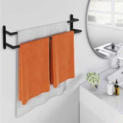 Double Towel Bar, 24Inch Towel Rack for Bathroom, Stainless Steel Double Bath Towel Bar, Wall Mounted Towel Holder, Double Towel Rod Towel Rail Hanger for Wall, Kitchen (Matte Black) - color: Black-24inch-b