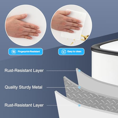 14.5 Gal/55L Trash Can with Lid, Automatic Touchless Garbage Can with Soft-Close Lid & Handle, Stainless Steel Waste Basket Motion Sensor Trash Can for Kitchen, Bathroom,White(No Inner Bucket) - color: White