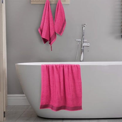Ultra Soft 3 Pack Cotton Towel Set, Contains a Bath Towel 28x55 inch, a Hand Towel 16x24 inch & a Wash Coth 12x12 inch, Ideal Everyday use, Compact & Lightweight -Hot Pink - color: Hot Pink, size: 3 Pack Set