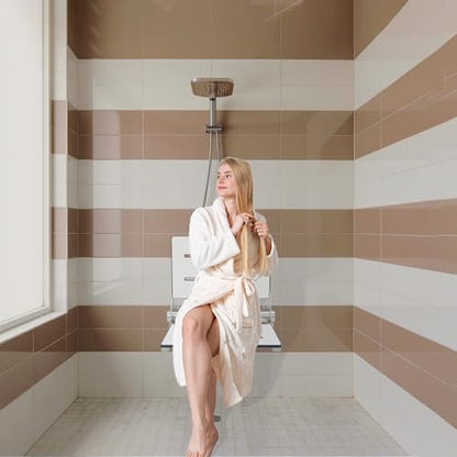 Folding Shower Seat - Wall Mount Bench for Inside Shower / Bathroom Safety Assist / 304 Stainless Steel / Phenolic Resin / Brushed Finish / 18" x 16" - color: Brushed Stainless Steel, size: 18 x 16