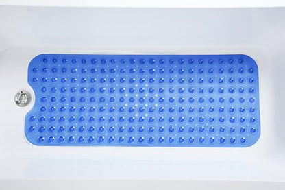 Extra-Long Non-Slip Bathtub & Shower Mat 39”x16” (Smooth/Non-Textured Tubs Only) Safe, Clean, Machine-Washable, Superior Grip&Drainage, Vinyl, Transparent Blue - color: Transparent Blue, size: 39" x 16" (Rectangular)