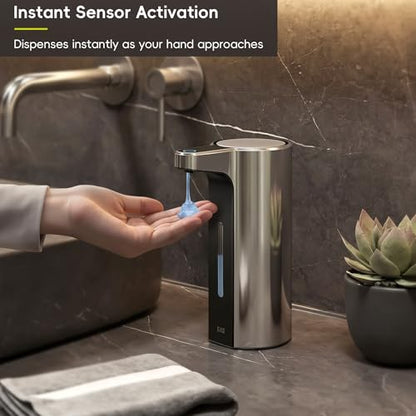 EKO Aroma Pro 13.5 fl oz Touchless Automatic Liquid Soap Dispenser, Rechargeable Hand & Dish Soap Dispenser for Bathroom and Kitchen, Waterproof, Adjustable Volume Control (Chrome Metallic) - color: Chrome Metallic, size: 13.5 oz (Premium Wireless Chargin
