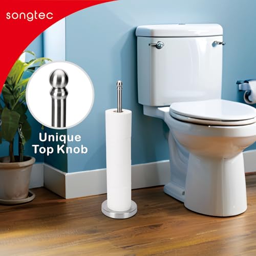 Songtec Toilet Paper Holder Stand Reserve for Bathroom, Floor Standing TP Holder for 4/5 Rolls, Stainless Steel (Brushed Nickel) - color: Brushed Nickel