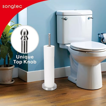 Songtec Toilet Paper Holder Stand Reserve for Bathroom, Floor Standing TP Holder for 4/5 Rolls, Stainless Steel (Brushed Nickel) - color: Brushed Nickel