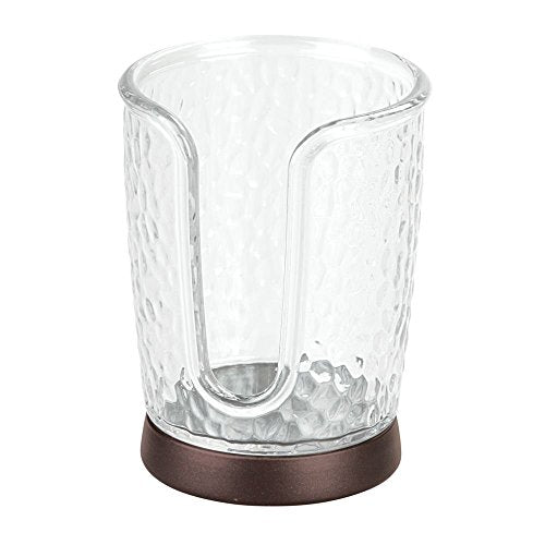 iDesign Rain Disposable Paper and Plastic Cup Dispenser Holder for Master, Guest, Kids' Bathroom Vanity and Countertops, 3.10" x 3.10" x 4", Clear and Bronze - color: Clear/Bronze