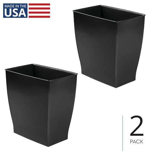 iDesign Small Plastic Bathroom Trash Can, Slim Rectangle, 2-Pack, Black | Garbage Bin for Bedroom, Office, Dorm - color: Black, style: Pack of 2