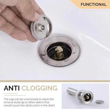 Angle Simple Pop Up Sink Drain Stopper with Overflow, Brushed Nickel | Brass Drain Stopper Assembly, Fits Lavatory & Vanity Sink with 1.61 to 2 Inches Drain Hole - color: Brushed Nickel