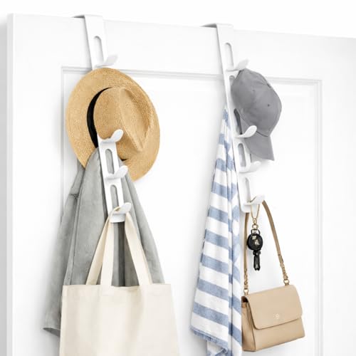 Dependable Industries inc. Essentials 2 Pack Over The Door Hooks 4 Hook Vertical Rack Heavy Duty Steel No Tools Required Fits Most Doors White - color: White